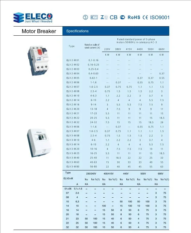 Hot Sale Motor Protection Circuit Breaker Elv_M Series