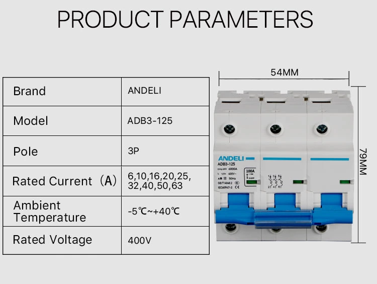 Andeli MCB Adb3-125-3p Earth Leakage Circuit Breaker