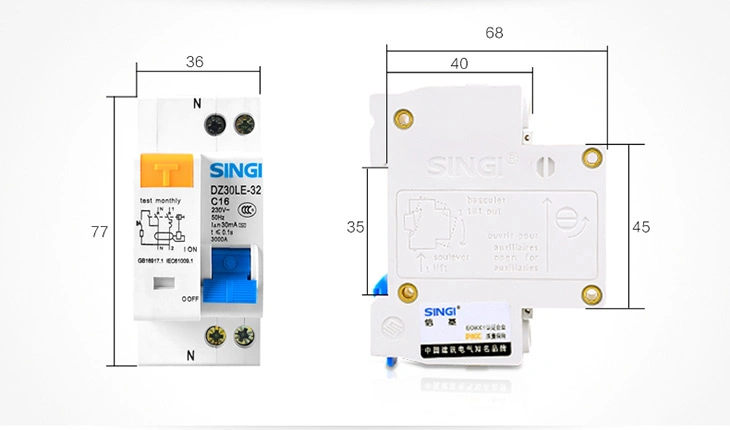 New Type 3ka 230V 1p+N 30mA RCBO