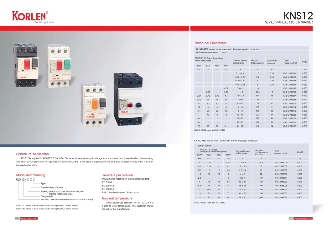 Gv Series Motor Protection Circuit Breaker 0.1A to 80A with CE CB Semko