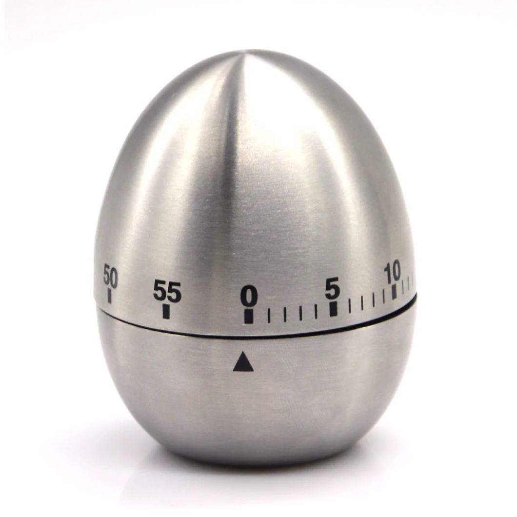 Stainless Steel Egg Shape Kitchen Timer Mechanical Drive Count-Down Kitchen Timer 60-Minute Practical Kitchen Timer-Silver Cooking Esg11404