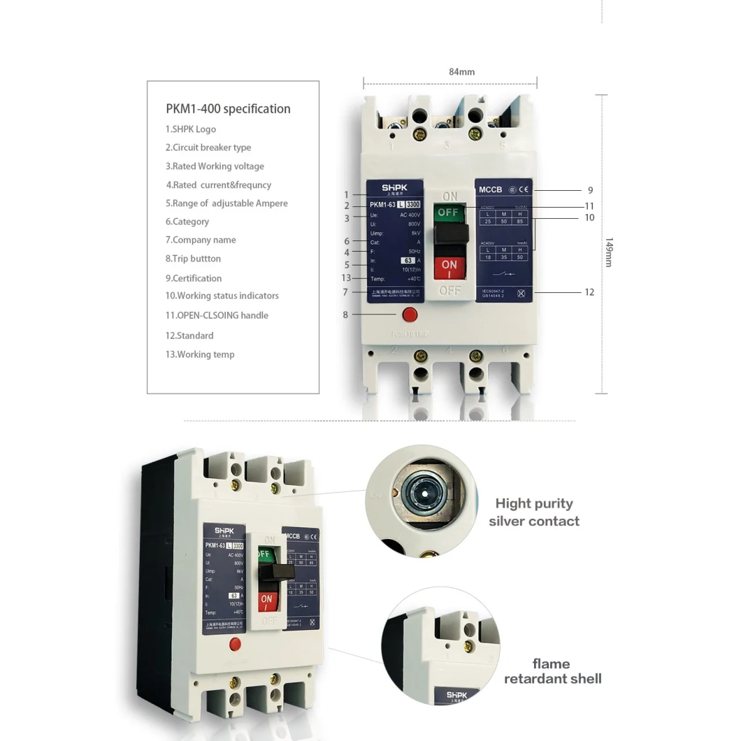 3 Pole 63A Circuit Breaker for Short Ciruit Protection High Breaking Capacity MCCB